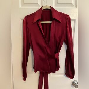 The Limited Deep Red Silk Wrap Blouse